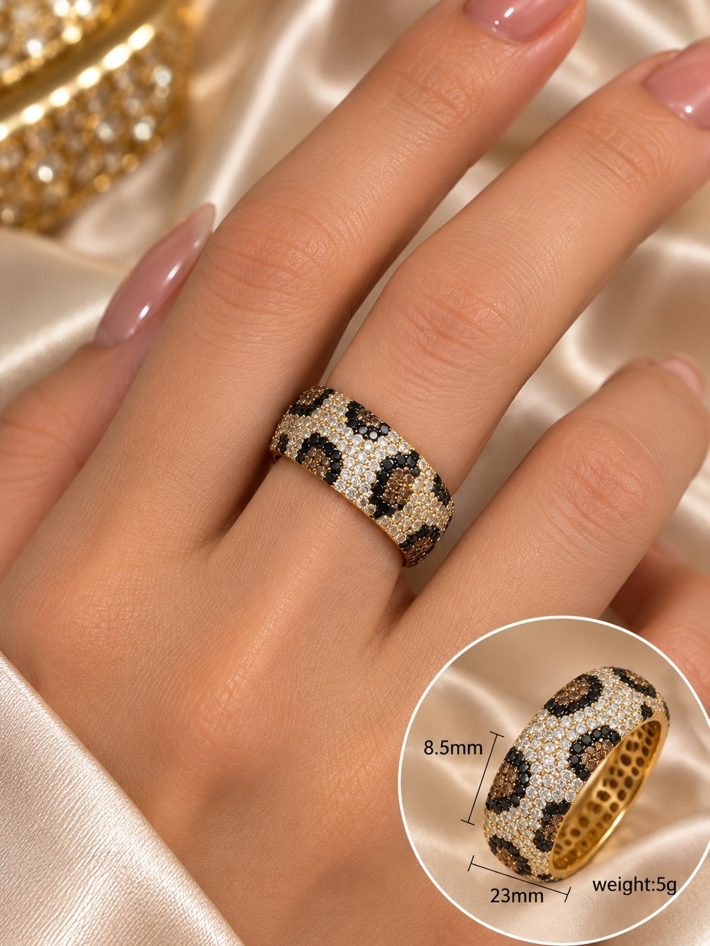 Leopard Pavé Crystal Gold Band Ring - Elegant Women Jewelry